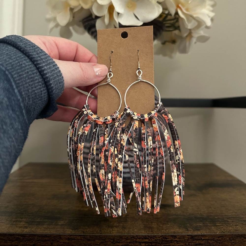 Floral Fringe Hoop Earrings
